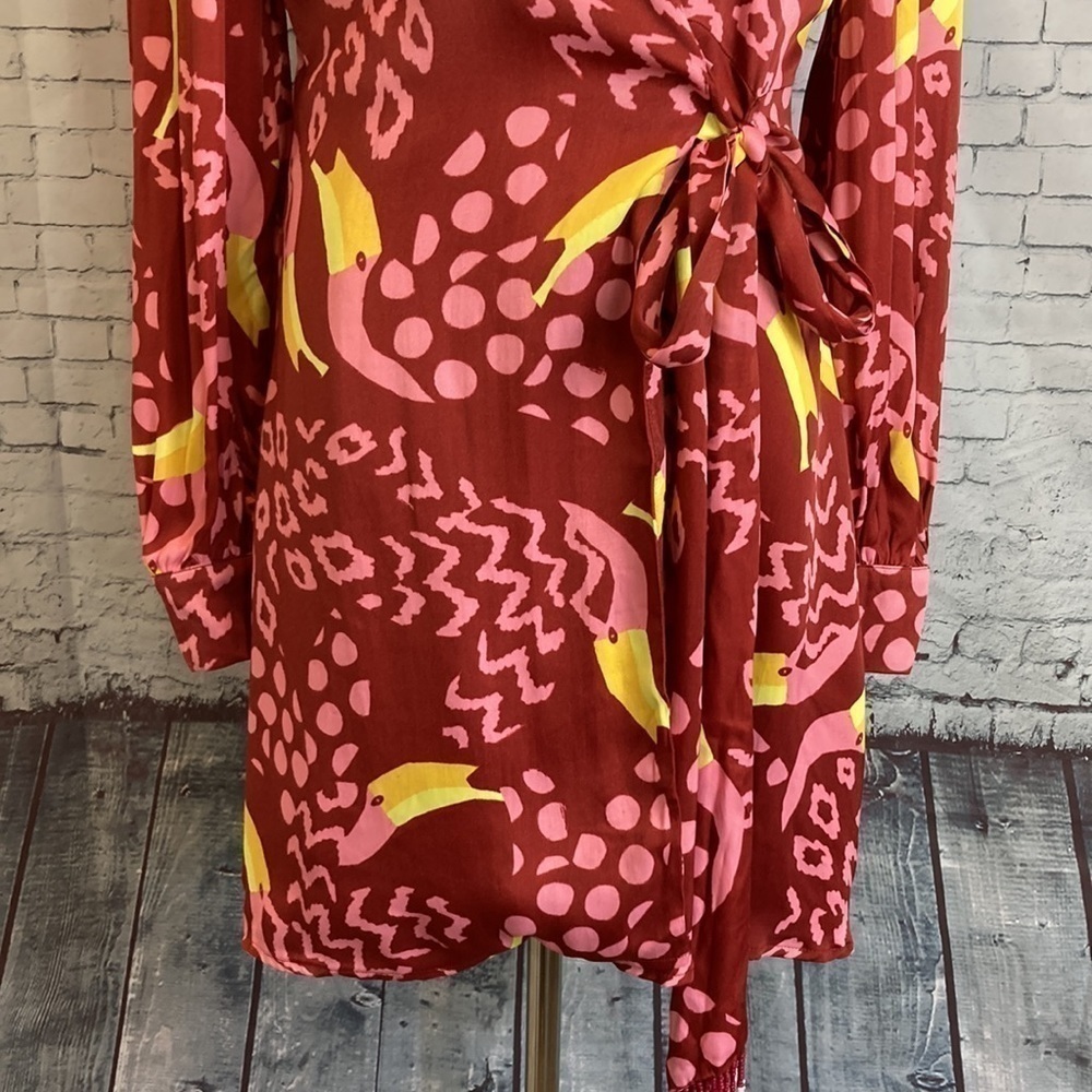FARM RIO NWT Toucanissimo Long Sleeve Print Wrap Dress Sz Small Maximalist NEW - Picture 6 of 16